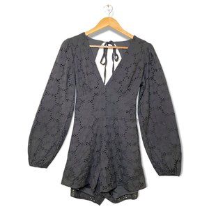 Sage Black Eyelet Long-Sleeve Romper